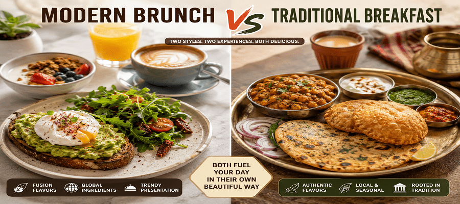 Modern brunch vs traditional breakfast